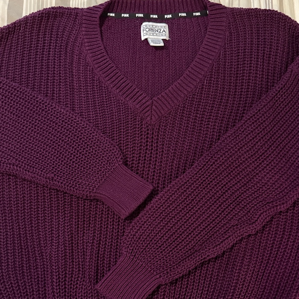 Forenza/PINK Women’s V-Neck Sweater in Deep Purple with embroidered P on sleeve